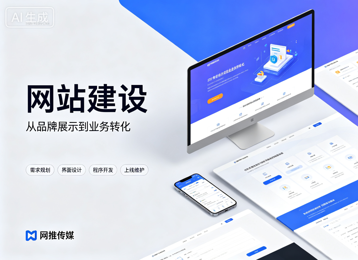 网站建设项目团队工作场景与电脑屏幕显示设计稿